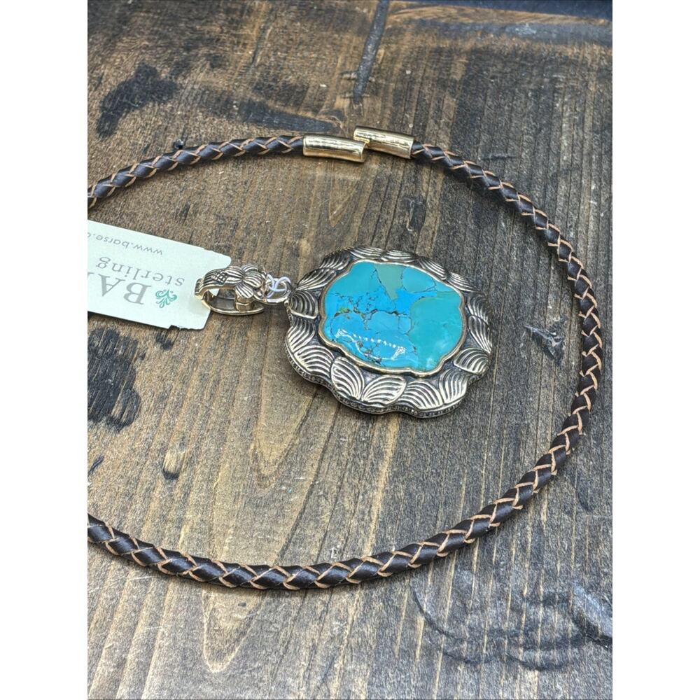 Barse Fritillary Enhancer Necklace- Turquoise- Leather- Bronze- NWT - Picture 6 of 7